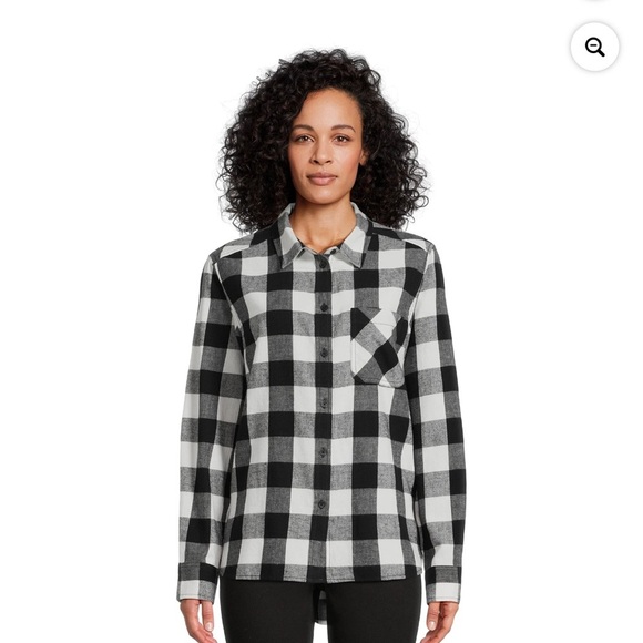 Time and Tru Black and White Plaid Button Down Shirt - Picture 2 of 6